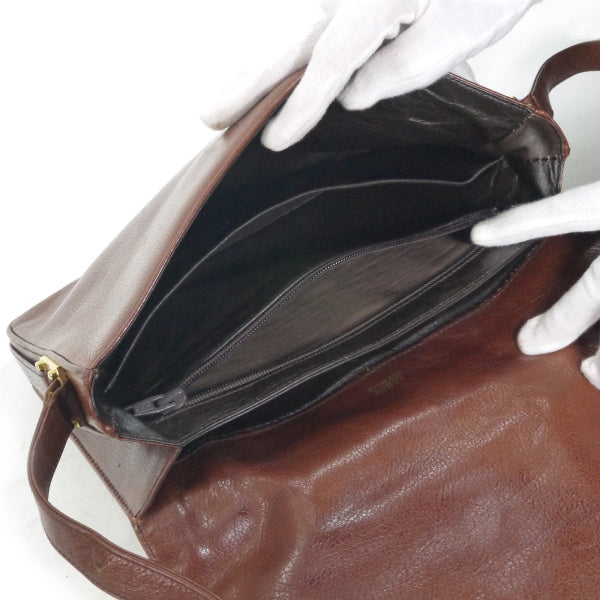 LOEWE　アナグラムロゴ レザースクエアショルダー（茶）