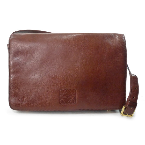 LOEWE　アナグラムロゴ レザースクエアショルダー（茶）