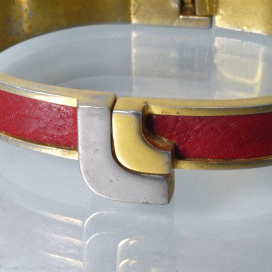 LOEWE　ゴールド×レザー ブレスレット（赤）