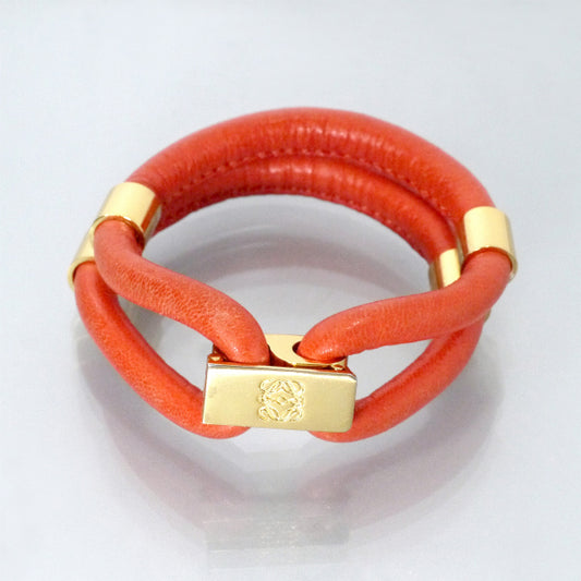 LOEWE　アナグラムロゴ レザー２連ブレスレット（オレンジ）