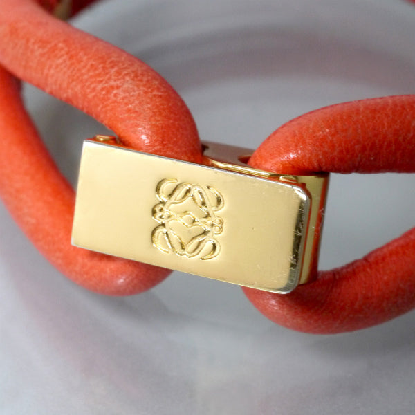 LOEWE オレンジ レザーブレスレット LOEWE アナグラムロゴ レザー2連 