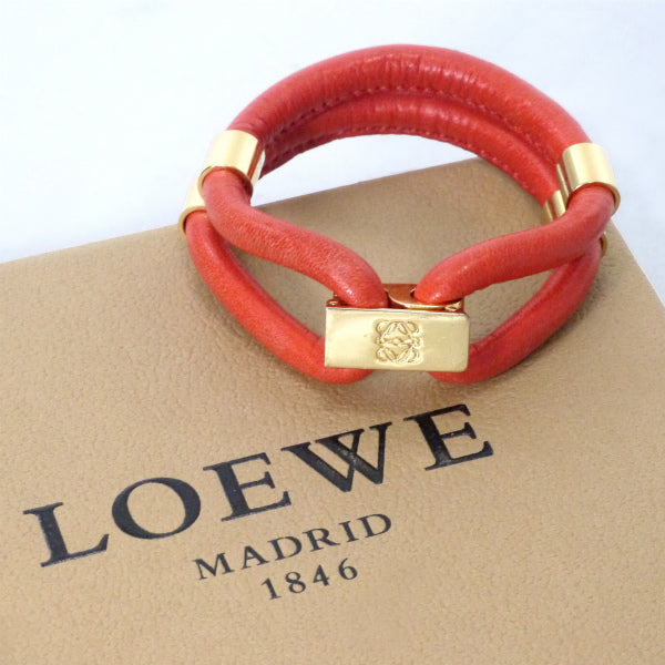 LOEWE　アナグラムロゴ レザー２連ブレスレット（オレンジ）