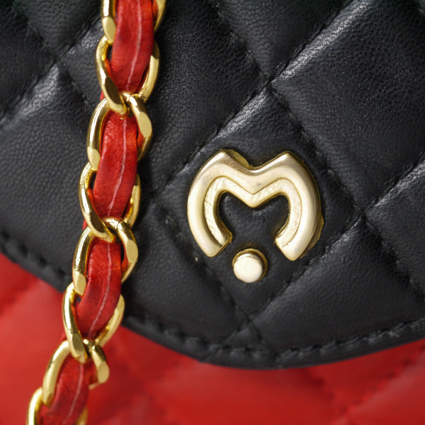 mila schon　キルティング バイカラーチェーンバッグ（赤/黒）