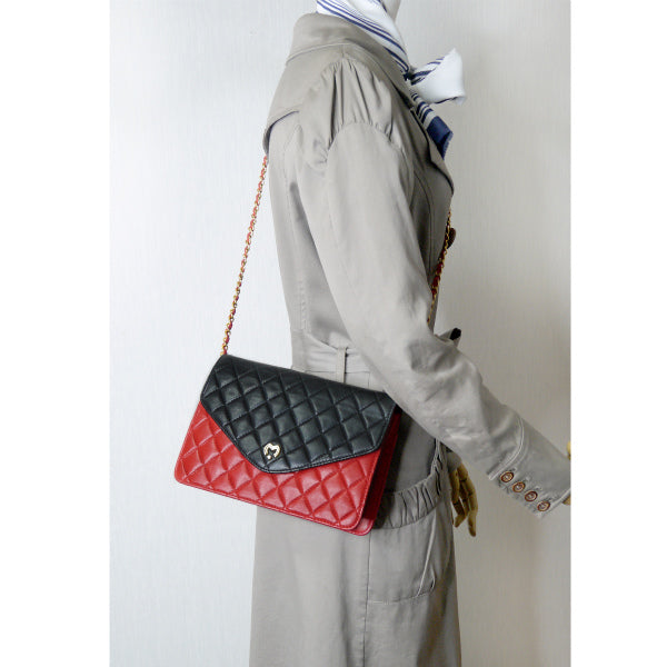 mila schon　キルティング バイカラーチェーンバッグ（赤/黒）