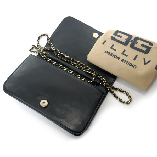 mila schon　キルティングレザー フルフラップチェーンバッグ（黒）