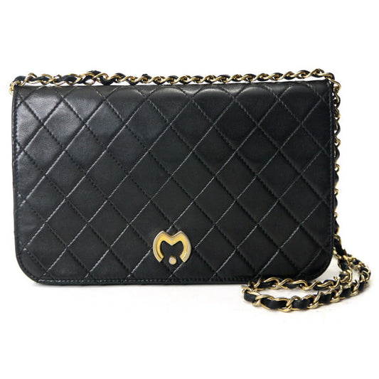 mila schon　キルティングレザー フルフラップチェーンバッグ（黒）