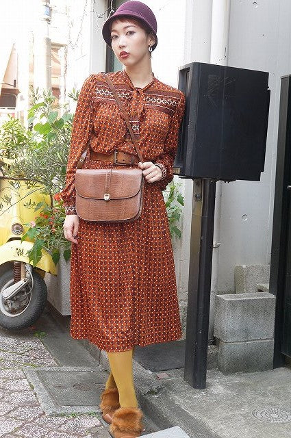 NINA RICCI 　リザード皮2wayショルダー（茶）