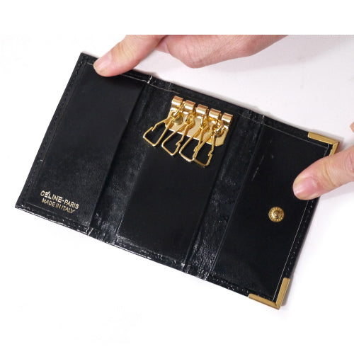 OLD Celine <訳あり>4連キーケース（クロコダイル・黒）