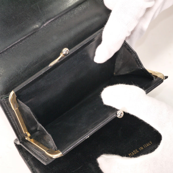 OLD CELINE 馬車金具レザーがま口折り財布（黒）