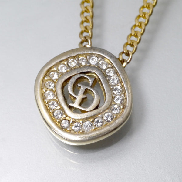 C.Dior ラインストーンロゴプレートネックレス（ゴールド）