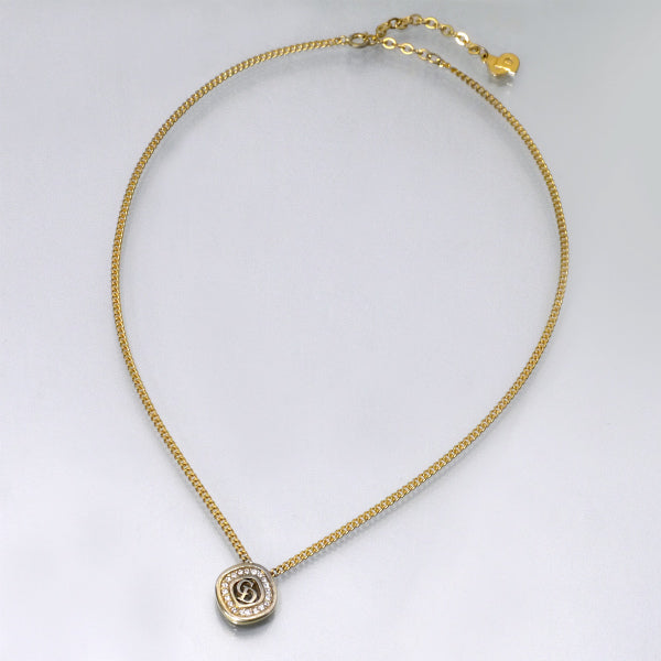 C.Dior ラインストーンロゴプレートネックレス（ゴールド）