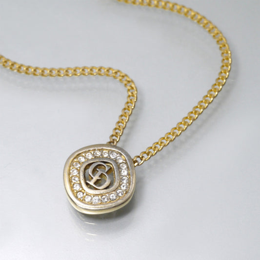 C.Dior ラインストーンロゴプレートネックレス（ゴールド）