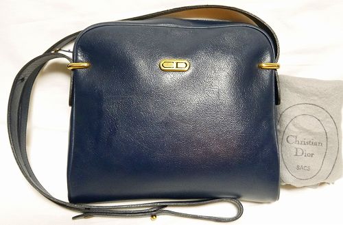 OLD Diorネイビー総革斜め掛けショルダー