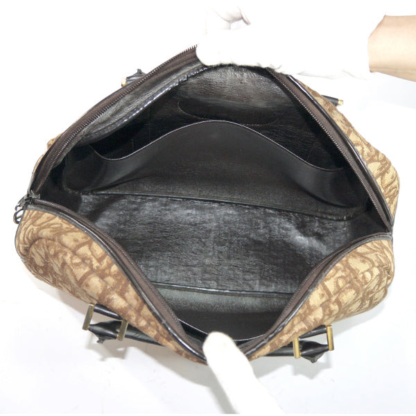 OLD Dior トロッター柄丸形ボストン（茶・中）