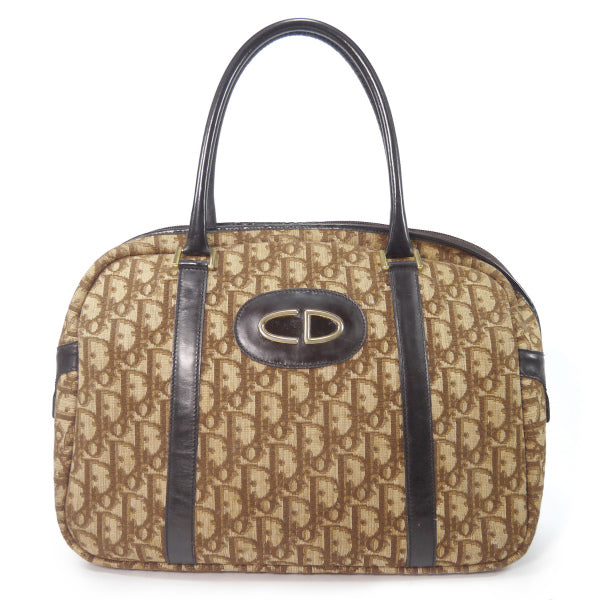 OLD Dior トロッター柄丸形ボストン（茶・中）