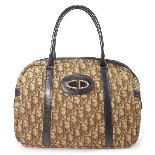 OLD Dior トロッター柄丸形ボストン（茶・中）