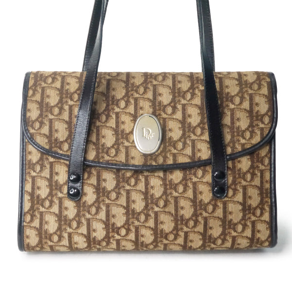 OLD Dior　トロッター柄オーバルロゴ金具ハンドバック（茶）