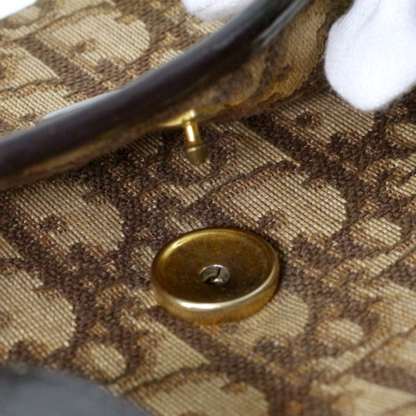 OLD Dior　トロッター柄オーバルロゴ金具ハンドバック（茶）