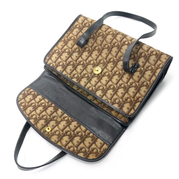 OLD Dior　トロッター柄オーバルロゴ金具ハンドバック（茶）