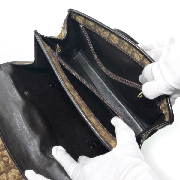 OLD Dior　トロッター柄オーバルロゴ金具ハンドバック（茶）