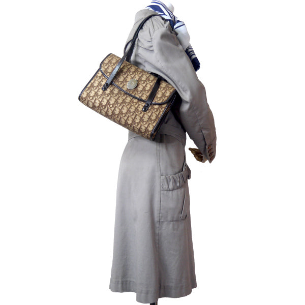 OLD Dior　トロッター柄オーバルロゴ金具ハンドバック（茶）