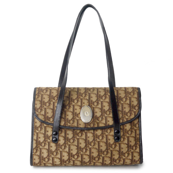 OLD Dior　トロッター柄オーバルロゴ金具ハンドバック（茶）