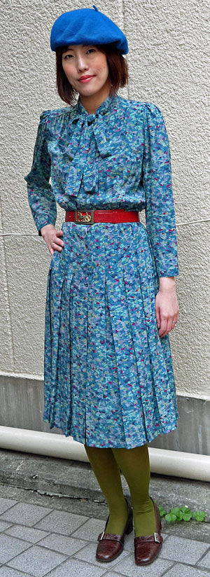 OLD Dior　シルクワンピース（青柄）