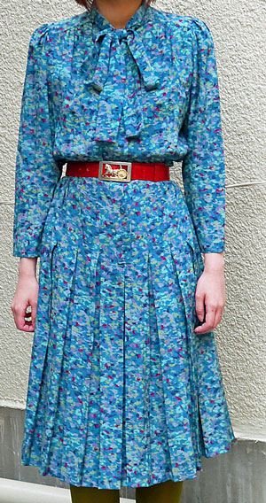 OLD Dior　シルクワンピース（青柄）