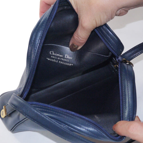 Old Dior　斜めがけ総皮ポシェット（紺）