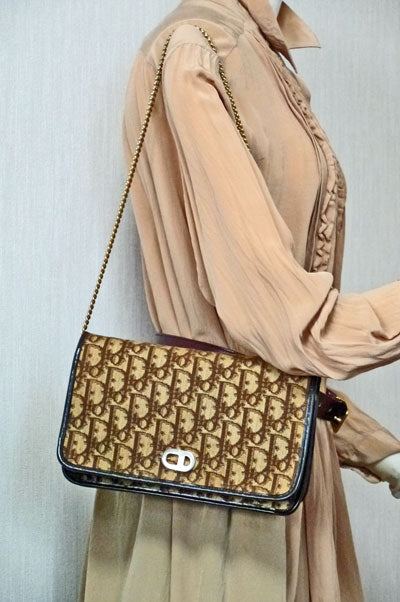 OLD Dior 　茶トロッター チェーン クラッチショルダー