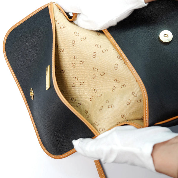 OLD Dior　異素材コンビ バイカラーショルダー(黒×キャメル）