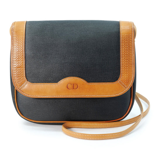 OLD Dior　異素材コンビ バイカラーショルダー(黒×キャメル）