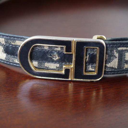 Old Diorロゴバックル トロッター柄ベルト（紺）