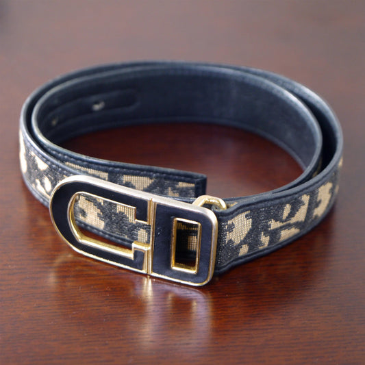 Old Diorロゴバックル トロッター柄ベルト（紺）