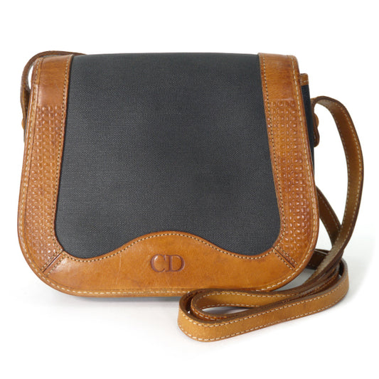 OLD Dior　異素材コンビ ミニポシェット(黒×キャメル）