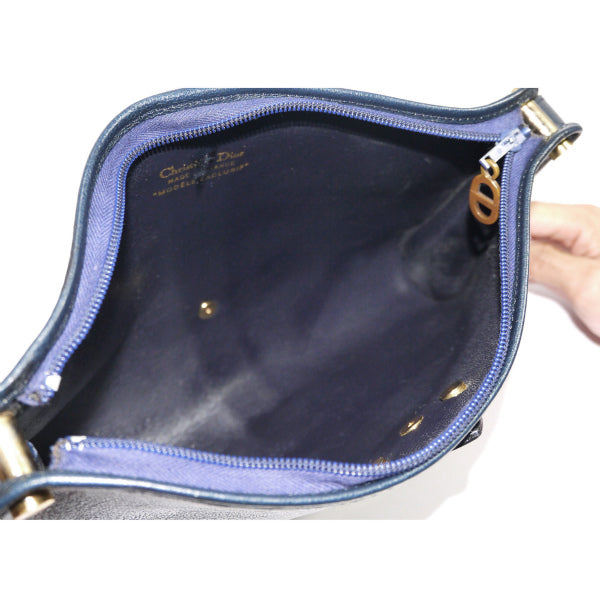 Old Dior 総革スクエア シンプルショルダー（紺）