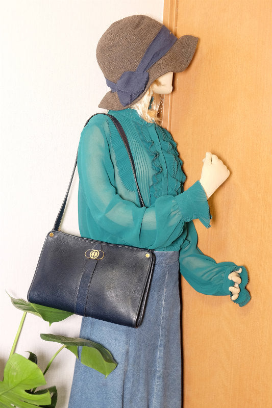 Old Dior 総革スクエア シンプルショルダー（紺）
