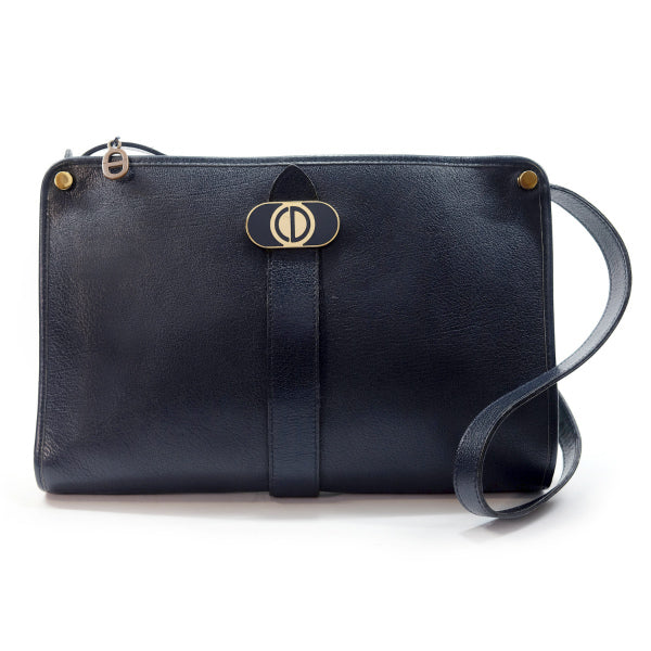 Old Dior 総革スクエア シンプルショルダー（紺）
