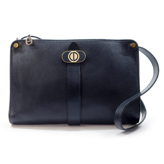 Old Dior 総革スクエア シンプルショルダー（紺）