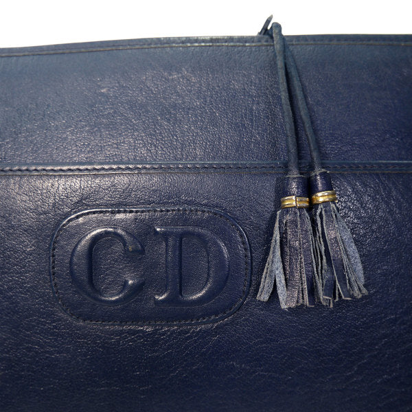 Old Dior フリンジ付き総革CDロゴショルダー（紺）