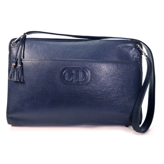 Old Dior フリンジ付き総革CDロゴショルダー（紺）