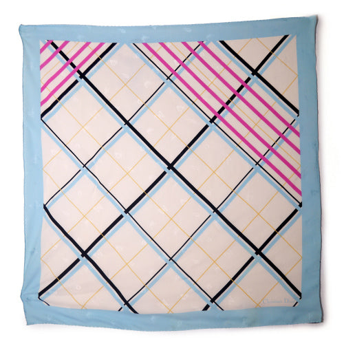 OLD Dior　チェック×バタフライ大判スカーフ（水色）