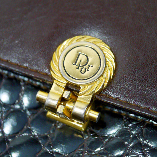 Old Dior　クロコ型押しコンビ半円ショルダー（茶）