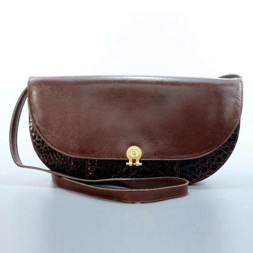 Old Dior　クロコ型押しコンビ半円ショルダー（茶）