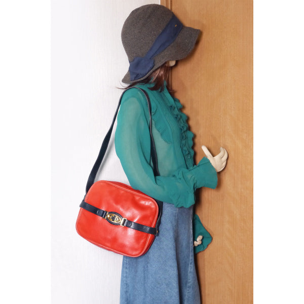 Old Dior　ベルトデザイン総革CDロゴショルダー（赤）