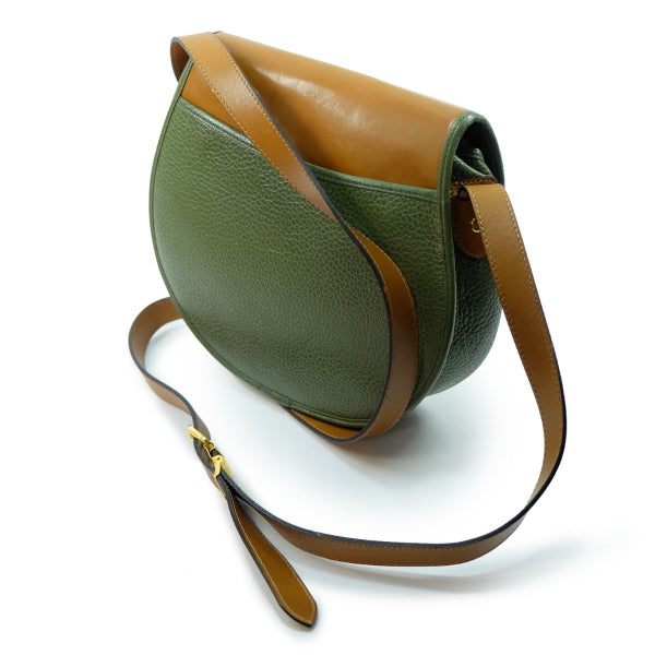 Old Dior　バイカラー総革ラウンドショルダー（緑×キャメル）