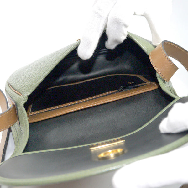 Old Dior　バイカラー総革ラウンドショルダー（緑×キャメル）