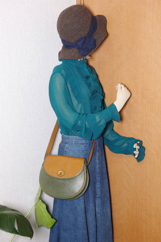 Old Dior　バイカラー総革ラウンドショルダー（緑×キャメル）