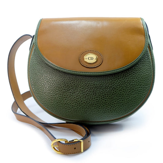 Old Dior　バイカラー総革ラウンドショルダー（緑×キャメル）