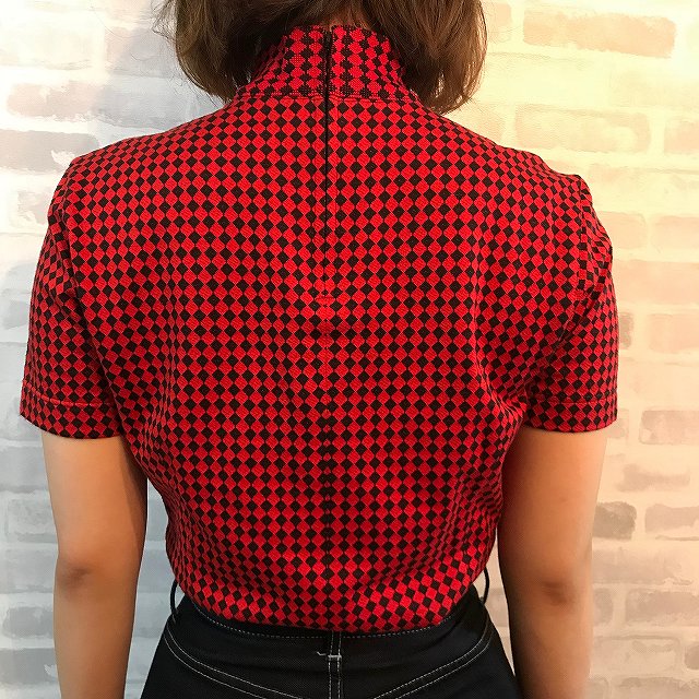 Old Dior ダイヤ柄ハイネックＴシャツ（赤）